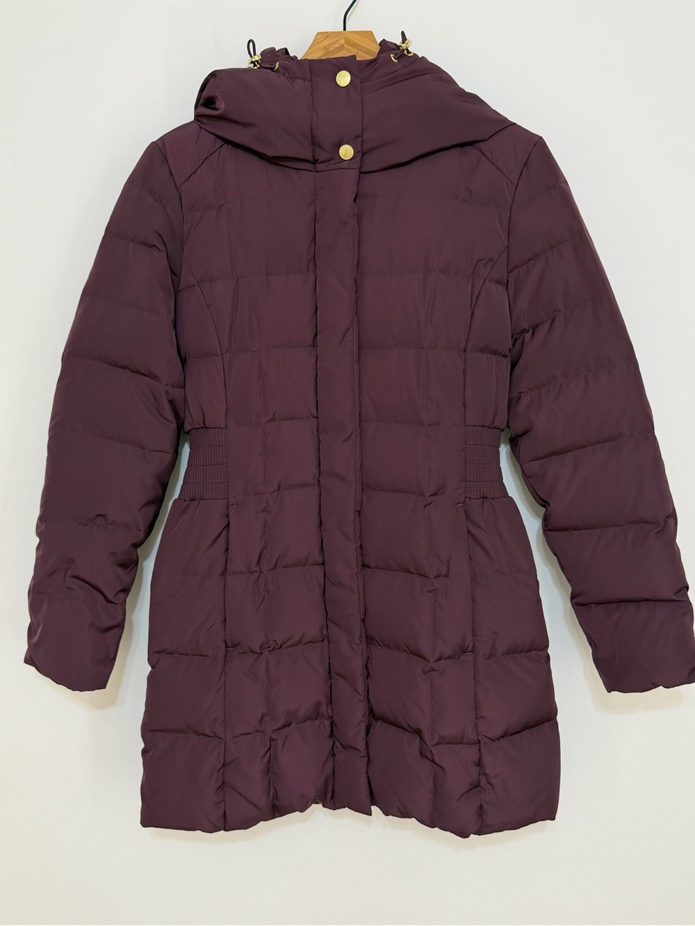 Cole Haan Signature Women's Taffeta Hooded Down Puffer Coat Merlot Size Small